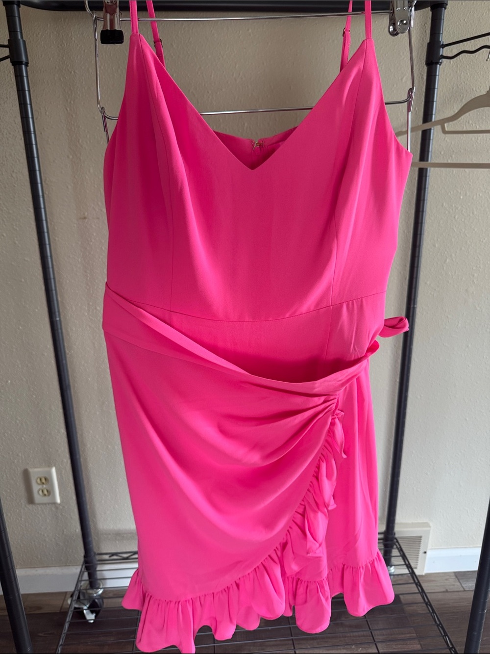 Lilly Pulitzer Bright Pink Spaghetti Strap Ruffle Wrap Mini Dress